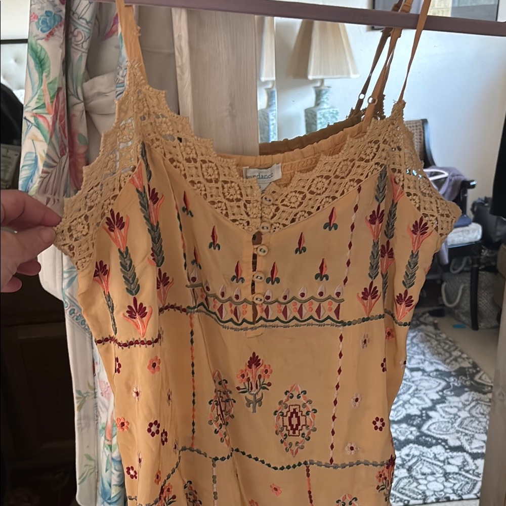 Sundance Embroidered Tan Sleeveless Top